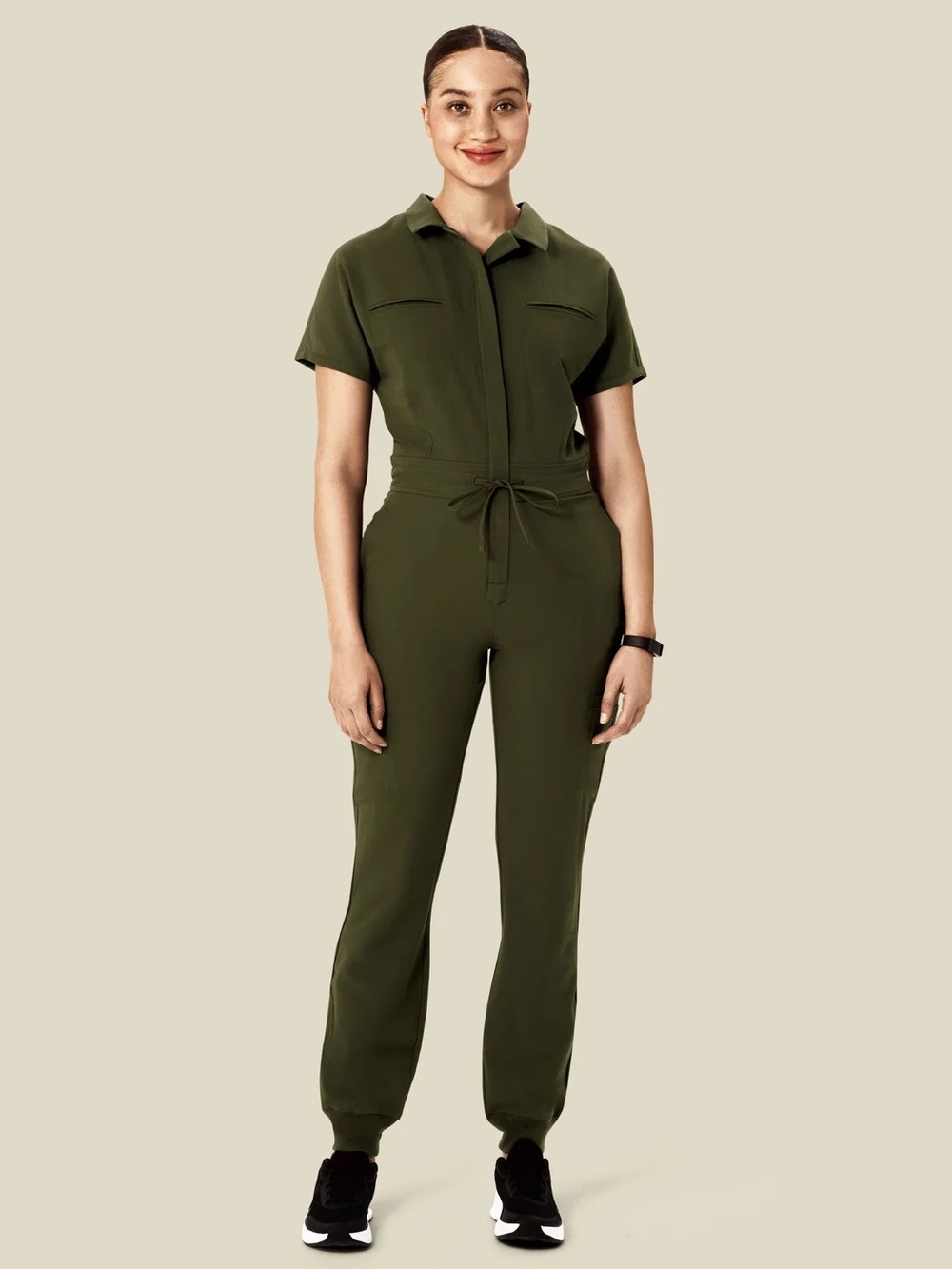 Mandala Olive Green Short-Sleeve Scrub Jumpsuit Size M